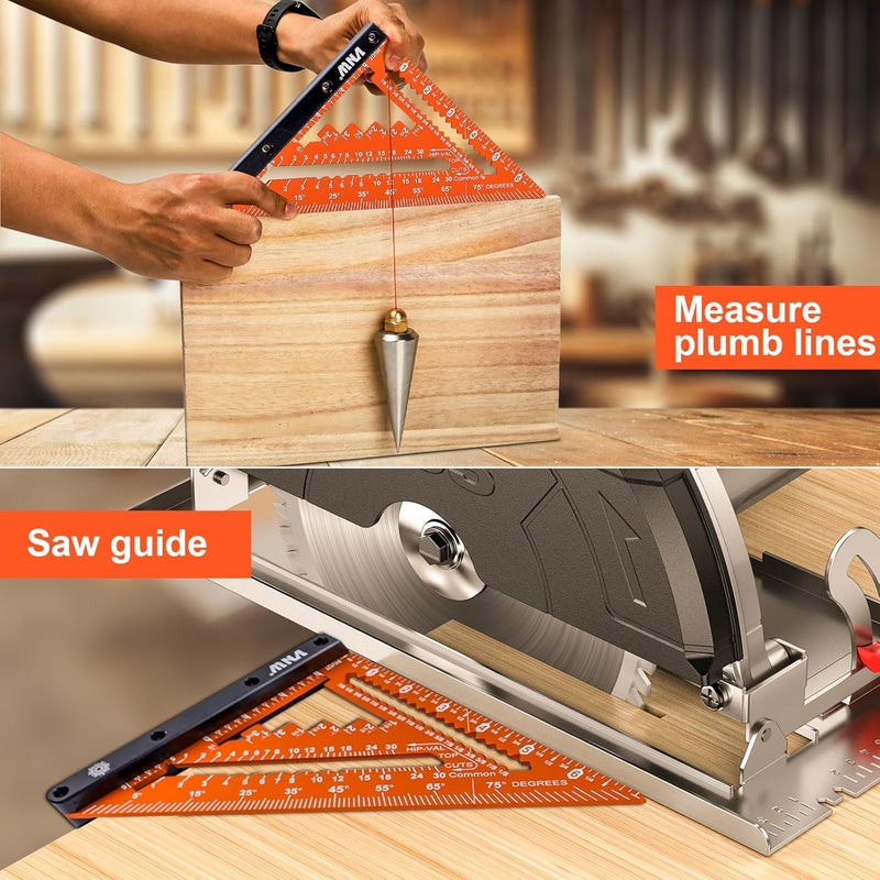 VNW 7inch Rafter Square with Carpenter Pencil, 1/8" Precision Heavy Duty Aluminum Woodworking Rule,Triangle Ruler Measuring Layout Tool (Champagne, Rafter Square) - Image 5